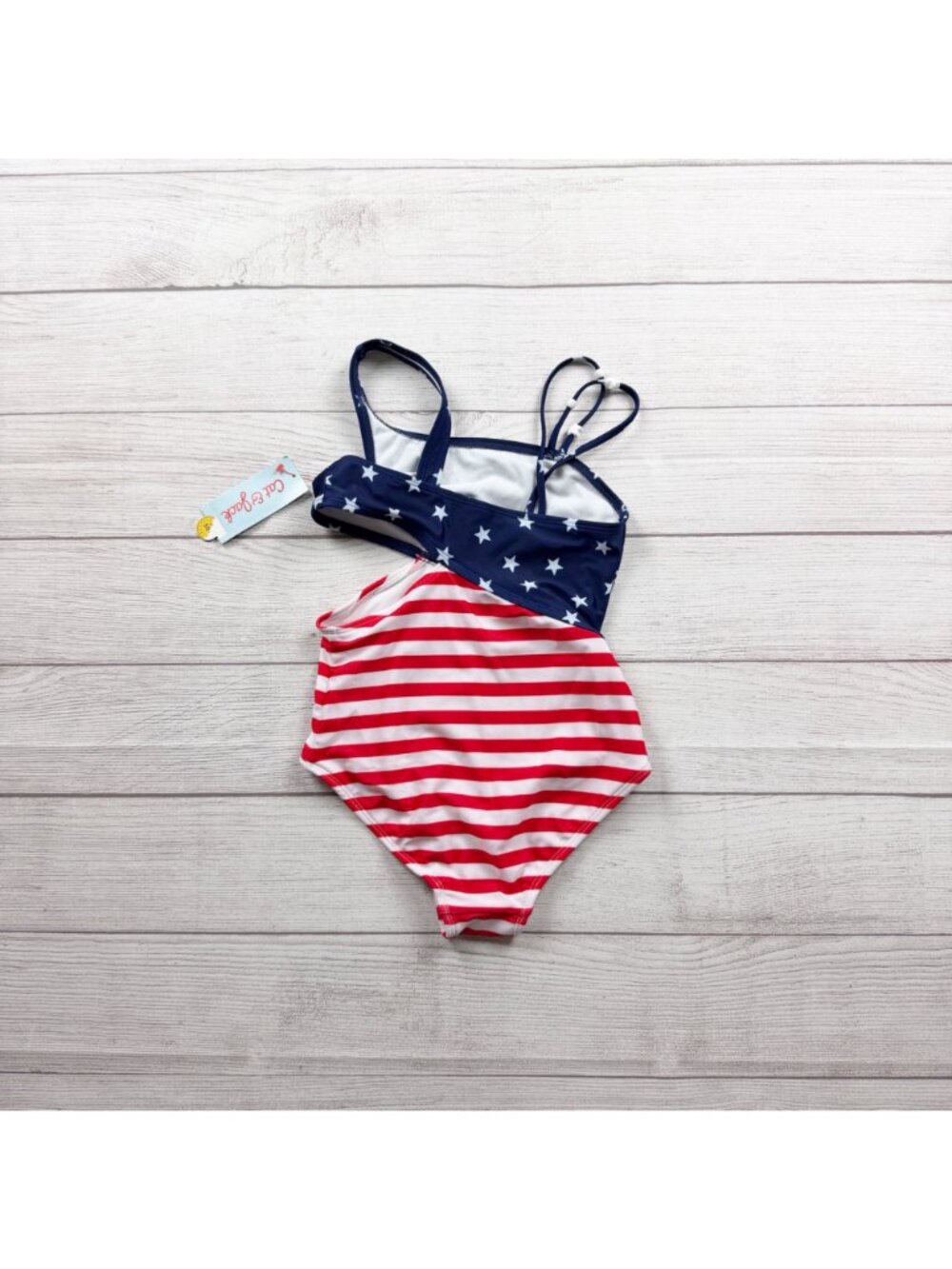 Cat & Jack Girls One Piece Swimsuit Stars Stripes Red White Blue Cutout NWT M 8 - Picture 3 of 3
